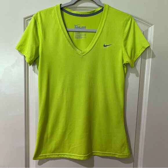 NIKE Short Sleeve V-Neck Tee Shirt Lime Green Women’s Size Small - Picture 1 of 6